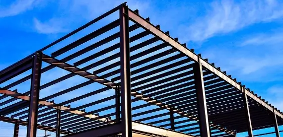 A steel structure of a commercial building.